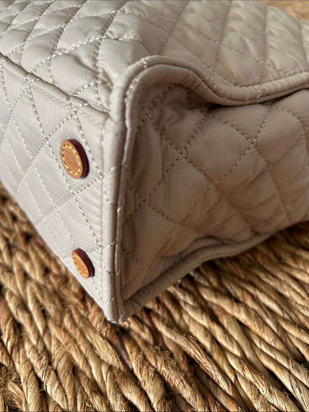 MZ Wallace Quilted Cream/Mushroom Box Tote with Detachable Strap - Picture 4 of 10
